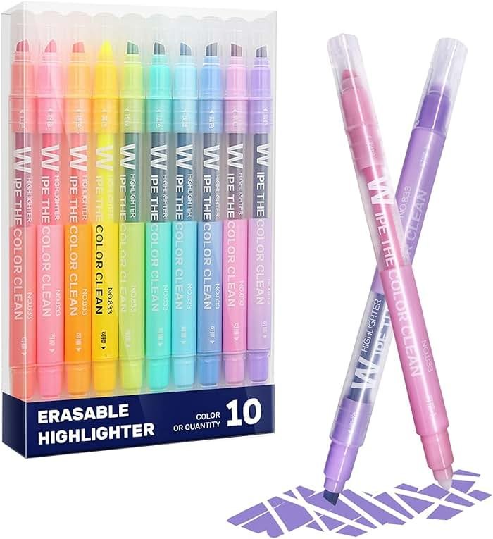 YOOUSOO Erasable Highlighters, Bible Highlighters No Bleed, Dual Tip Pastel Erasable Highlighter Assorted Colors, Color Tip & Eraser Tip Highlighter Markers for Bibles Journaling School Supplies - Product Image