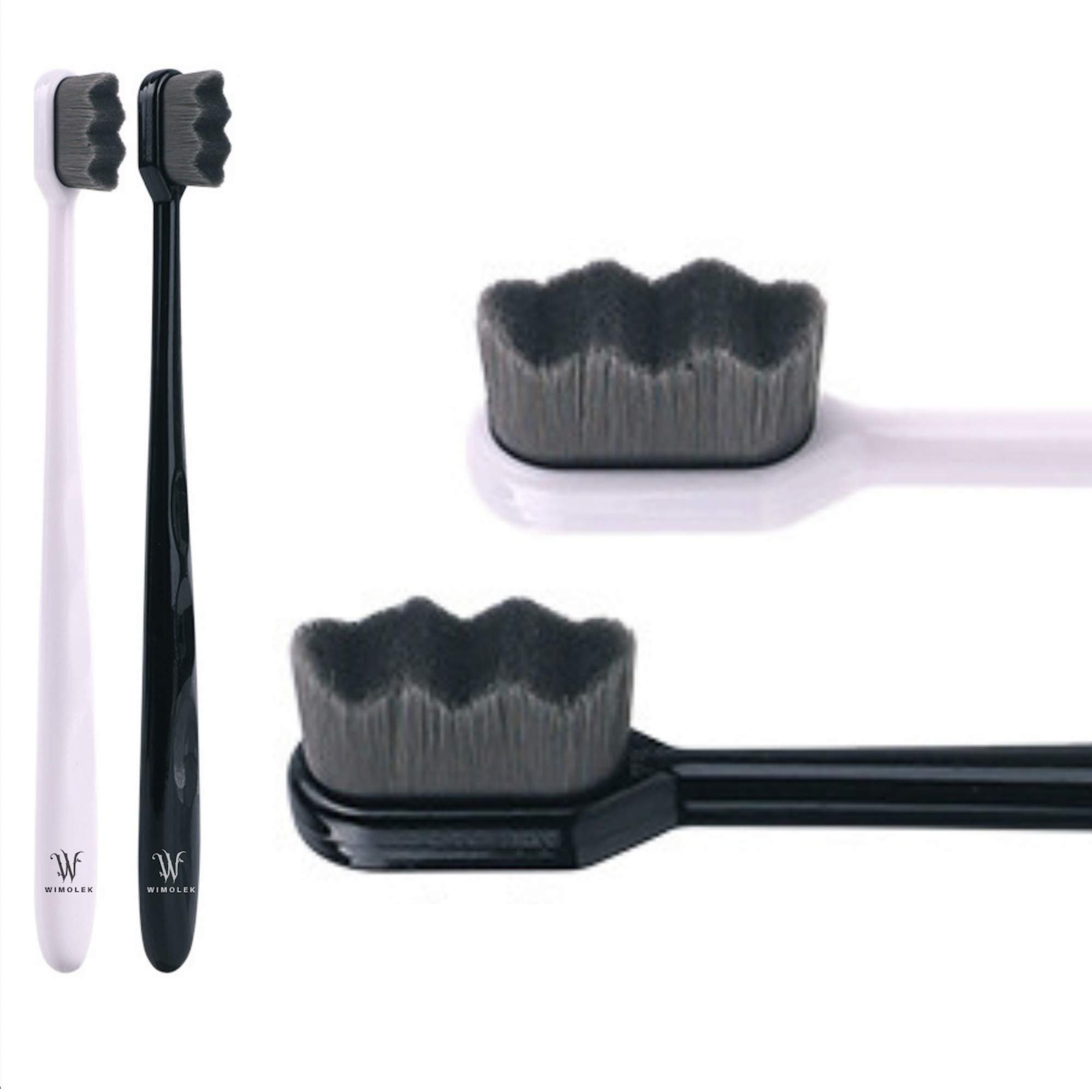 Wimolek Extra Soft Toothbrush for Sensitive Gums and Teeth. Micro Nano Toothbrushes with 20,000 Ultra Soft Bamboo Charcoal Bristles. Excellent Cleaning Effect (2 Pack) (Black Wave Bristle) - Product Image