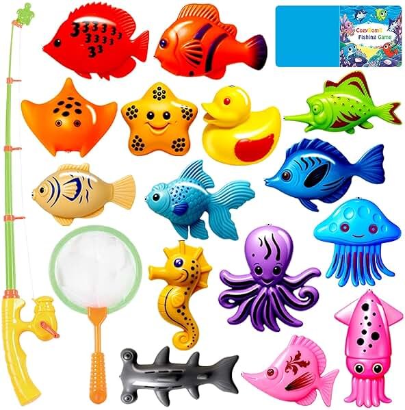 CozyBomB™ Magnetic Fishing Toys Game Set for Kids | Water Table Bathtub Kiddie Pool Party Pole Rod Net, Outdoor Plastic Floating Fish, Toddler Bath Color Ocean Sea Animals Birthday Gift Age 3-5 6 4-8 - Product Image