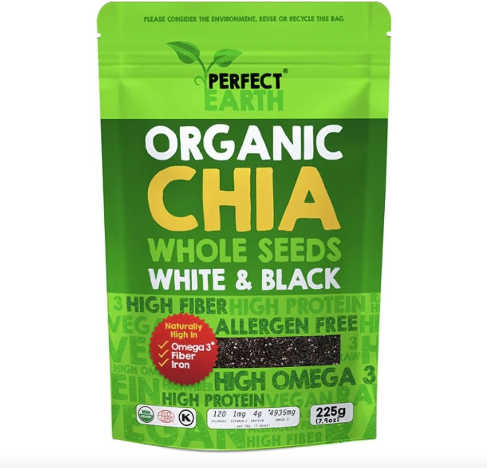 Perfect Earth Chia Seeds - Organic, Gluten-Free, Allergen-Free, Vegan, Keto-Friendly, High in Omega-3, Iron & Protein. for Healthy Lifestyles - 7.9oz Bag - Product Image