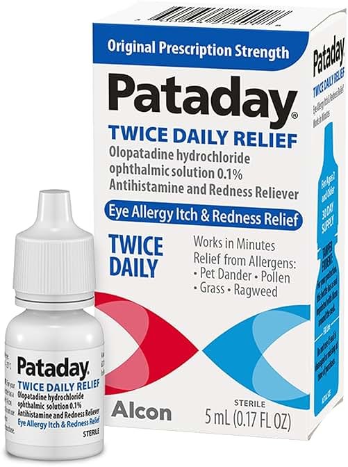 Pataday Twice Daily Allergy Itch Relief Eye Drops, 5 ml, Olopatadine 0.1% Antihistamine Drops for Itchy Eyes & Redness Relief, Targets Pollen, Ragweed, Grass & Pet Dander, Up to 8-Hour Relief - Product Image