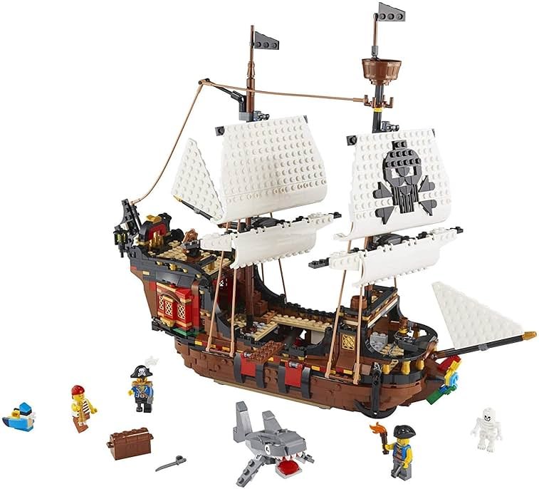 LEGO Creator 3 in 1 Pirate Ship Building Set, Kids can Rebuild The Pirate Ship into an Inn or Skull Island, Features 4 Minifigures and Shark Toy, Makes a Great Gift for Kids Ages 9+ Years Old, 31109 - Product Image