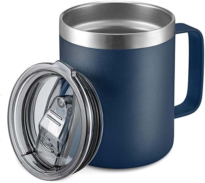 ALOUFEA 12oz Stainless Steel Insulated Coffee Mug with Handle, Double Wall Vacuum Travel Mug, Tumbler Cup with Sliding Lid, Navy - Product Image