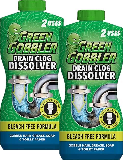 Green Gobbler Drain Clog Dissolver | Powerful Liquid Drain Opener & Toilet Clog Remover | Safe for Pipes & Septic | 2 Pack - Product Image