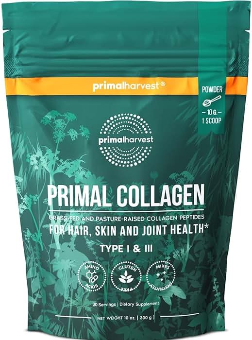 Primal Harvest Collagen Powder for Women or Men Primal Collagen Peptides Powder Type I & III, 10 Oz Collagen Protein Powder for Hair, Skin, Nails (Single, Original) - Product Image