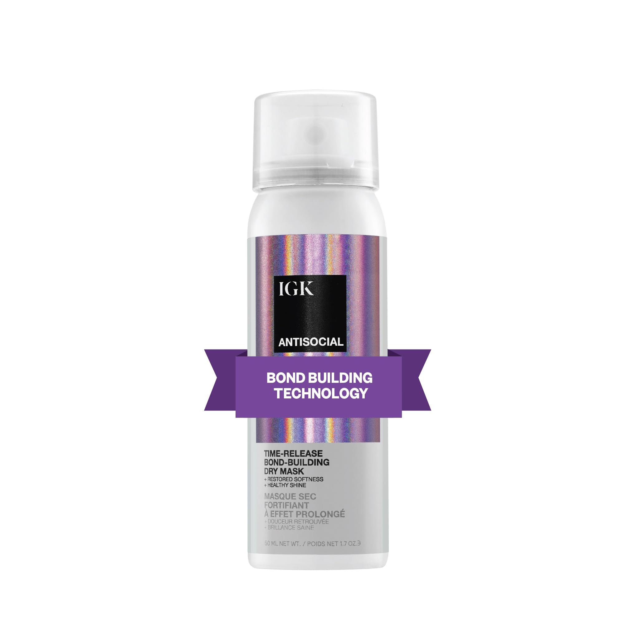 IGK ANTISOCIAL Bond-Building Dry Hair Mask Travel | Repair + Soften + Shine | Vegan + Cruelty Free | 1.7 Oz - Product Image