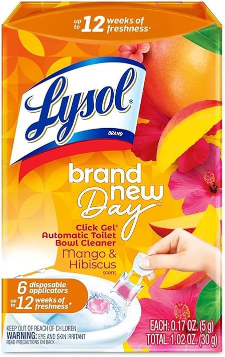 Lysol Click Gel Automatic Toilet Bowl Cleaner, Toilet Gel Stamp, Toilet Freshener, Bathroom Essentials, Refreshing Mango & Hibiscus Scent, 6 Count (Pack of 1) - Product Image