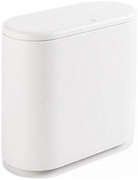 IEEK 12 Liter Rectangular Plastic Trash Can with Press Top Lid,White Modern Wastebasket Thin Trash Cans,3.2 Gallon Garbage Container Bin for Bathroom,Bedroom,Kitchen,Office and Powder Room - Product Image
