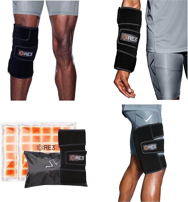 RE3 Ice Compression Pack for Knee, Arm & Leg - Powerful & Effective Cold Compression Cryotherapy Wrap for Chronic Pain, Knee Replacement, Swelling - 2 x Ice Core Blankets, Standard One Size Fits Most - Product Image