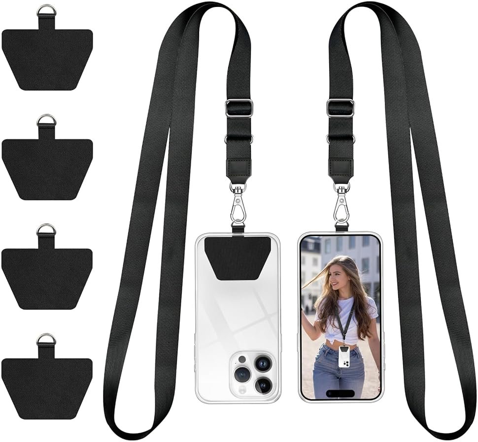 Doormoon Phone Lanyard, Universal Adjustable Neck Strap for Phone Case Keys ID Badges Cell Phone Lanyard Compatible with iPhone, Samsung, Most Smartphones, 2 Pack, Black Black - Product Image