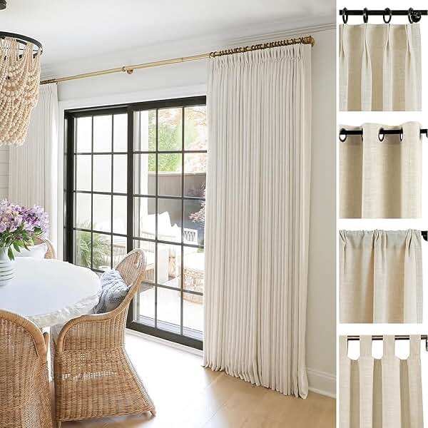 TWOPAGES Liz Linen Custom Curtain Customizable Size Blackout Pleated Header Memory Trained Neutral Linen Textured Window Drapes for Living Room Bedroom Patio Door Ceiling Track and Rod,1 Panel - Product Image