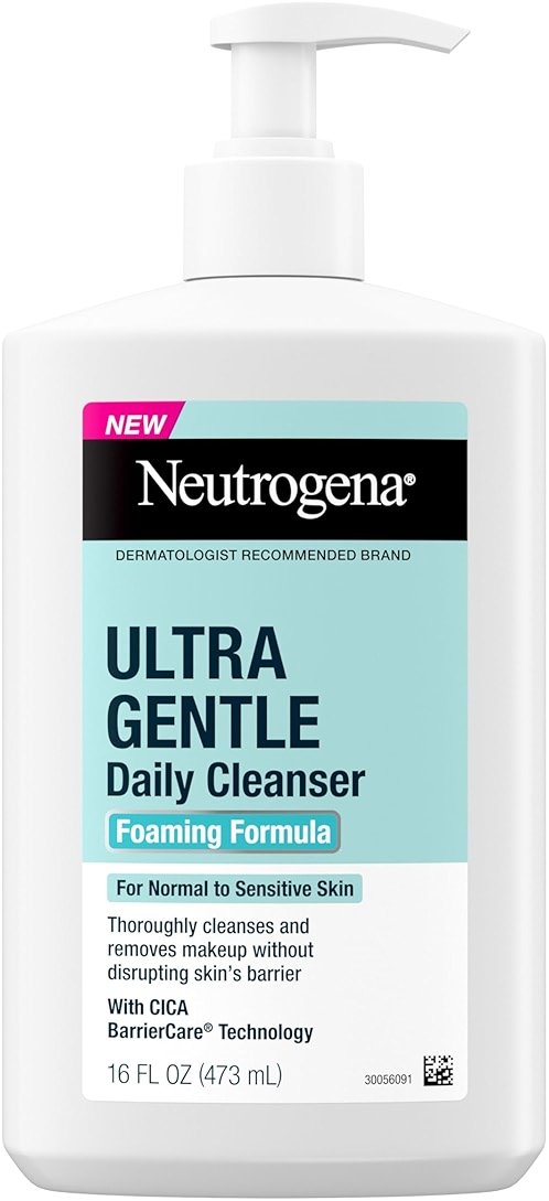 Neutrogena Ultra Gentle Foaming Facial Cleanser, Fragrance Free Hydrating Face Wash for Sensitive Skin, Daily Non Over Drying Makeup Remover, Hypoallergenic, Soap & Dye Free, Non-Comedogenic, 16 Fl Oz - Product Image