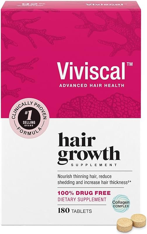 Viviscal Hair Growth Supplements for Women, Thicker Fuller Hair Support for Thinning Hair and Hair Loss, with Biotin and Marine Collagen, Drug-Free, 180 Tablets, 90-Day Supply - Product Image