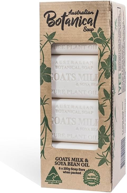 Australian Botanical Soap Goats Milk Bars, 6.6 oz Each, Pack of 8, Triple Milled with Soya Bean Oil & Organic African Shea Butter, Cleansing Bar Soap, Packaging May Vary - Product Image