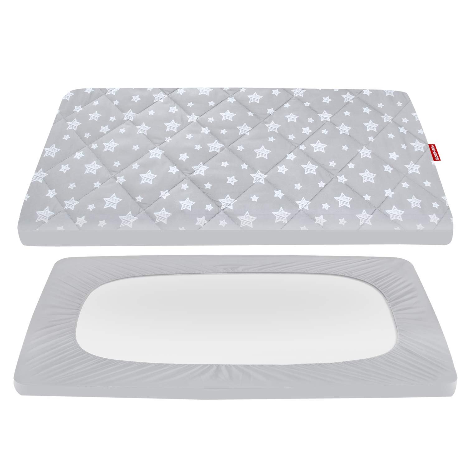 Pack and Play Sheets Fitted, Toddlers Mattress Protector 39"×27"×5", Breathable Thick Playard Lovely Print Cover, Compatible with Graco Pack n Play, Gray Star - Product Image