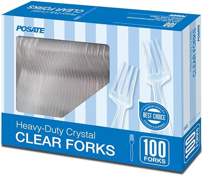 POSATE Heavy Weight Plastic Forks, Clear Disposable, 100 Count - Product Image