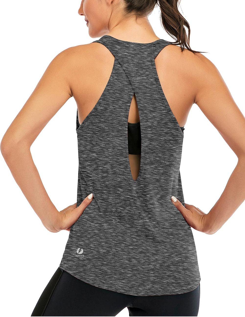 ICTIVE Womens Cross Backless Workout Tops for Women Racerback Tank Tops Open Back Running Muscle Tank Yoga Shirts - Product Image