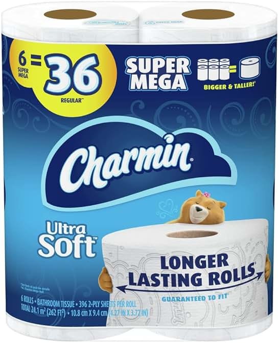 Charmin Ultra Soft Toilet Paper, 6 Super Mega Rolls = 36 Regular Rolls - Product Image
