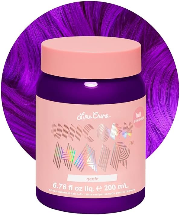 Lime Crime Unicorn Hair Dye Full Coverage, Genie (Deep Violet Purple) - Damage-Free Semi-Permanent Hair Color Conditions & Moisturizes - Temporary Hair Tint Kit Has A Sugary Citrus Vanilla Scent - Product Image