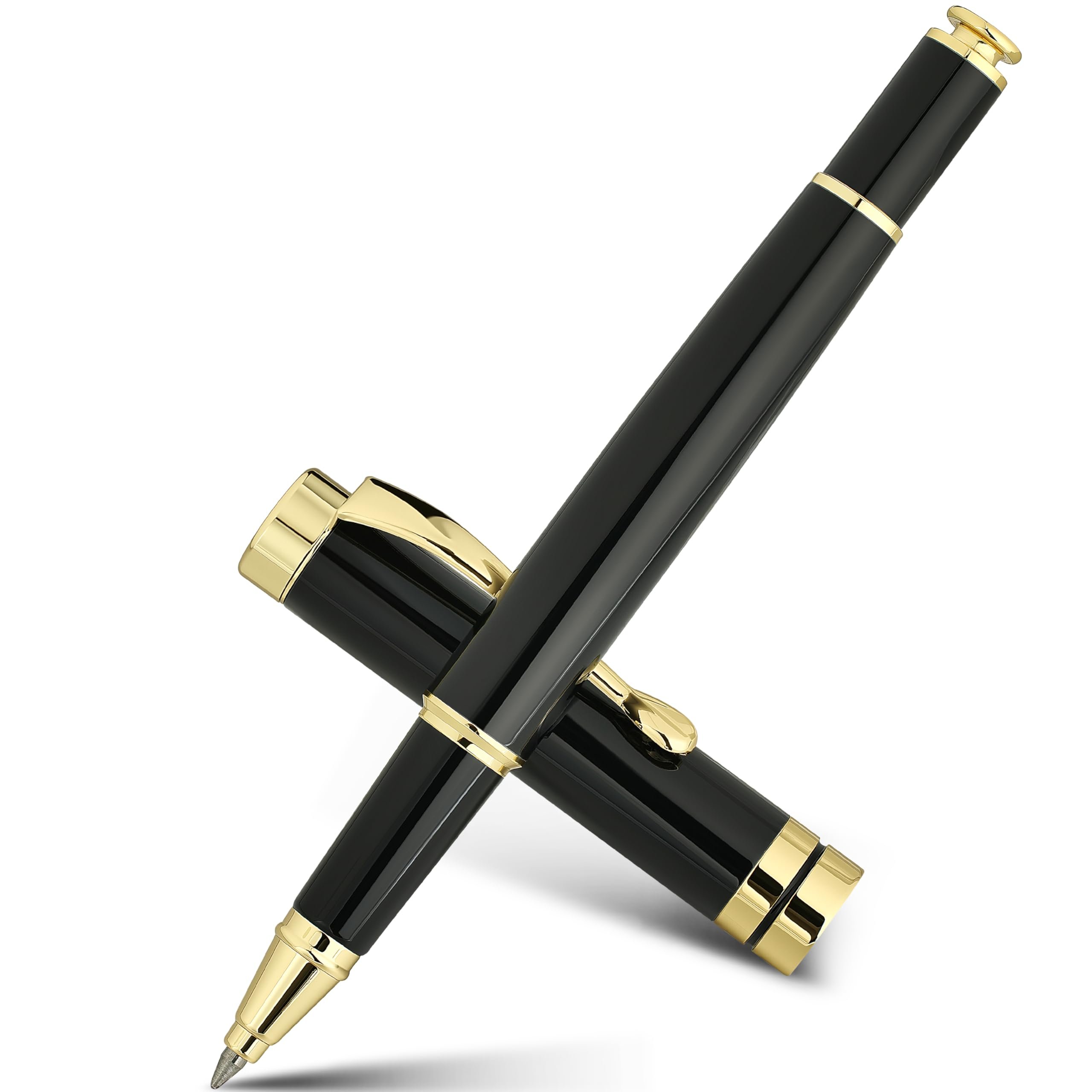 BEILUNER Ballpoint Pens, Stunning Black Chrome Metal Pen with Golden Trim, Best Ball Pen Gift Set for Men & Women, Professional, Executive, Office, Nice Pens-Gift Box with 0.5mm Black Extra Refill - Product Image