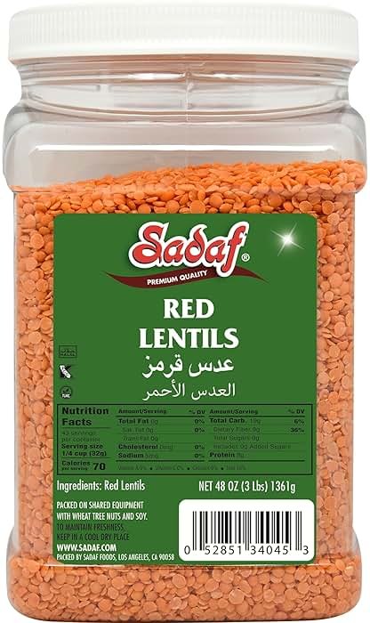 Sadaf Red Lentils Dry 48 oz - Dried lentils bulk - Red Lentil beans - Natural, Vegan, Kosher, Halal - Bulk Red Lentils - Product Image