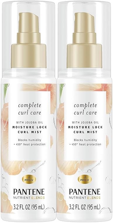 Pantene Heat Protectant Spray with Jojoba Oil for Curly Hair, Nutrient Blends Moisture Lock Curl Mist, Sulfate Free, 3.2 fl oz Twin Pack - Product Image