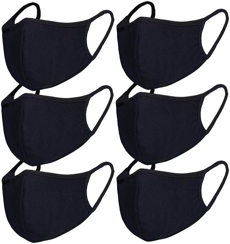 FECEDY 6pcs/Pack Black Mask Windproof Dustproof Masks Breathable Reusable Washed for Outdoor Sport Half Face Earloop Cotton Masks - Product Image