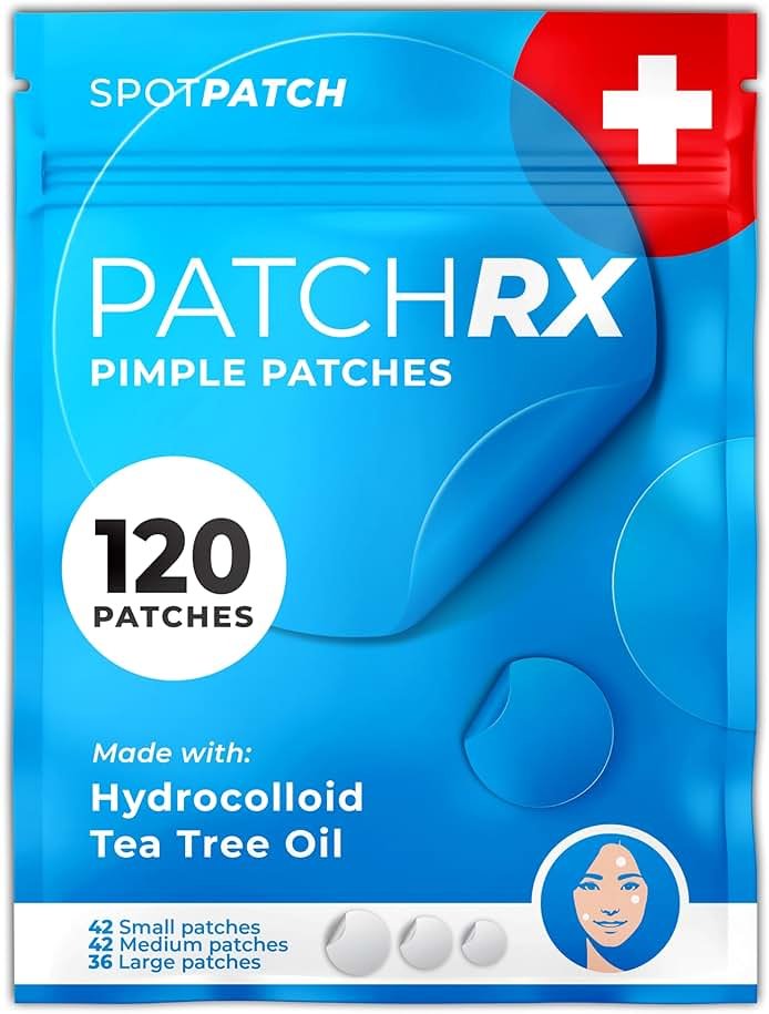 PatchRx Pimple Patches for Face (120 Patches), Hydrocolloid Acne Patches with Tea Tree Oil, Pimple Patch Pimple Stickers - Hydrocolloid Patch Acne Dots - Acne Pimple Patches For Face - Zit Patches - Product Image