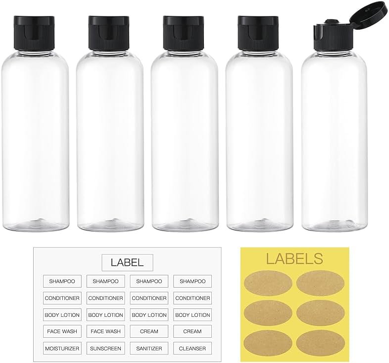LISAPACK 3.4 oz Travel Bottles for Toiletries, Plastic Travel Size Containers for Shampoo Conditioner TSA Approved, Empty Small Squeeze for Lotion, Leak Proof Mini Liquid Tube for Refillable Clear - Product Image