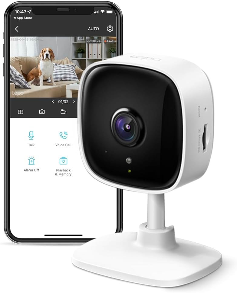 TP-Link Tapo 1080P Indoor Security Camera for Baby Monitor, Dog Camera w/Motion Detection, 2-Way Audio Siren, Night Vision, Cloud & SD Card Storage, Works w/Alexa & Google Home (Tapo C100) - Product Image