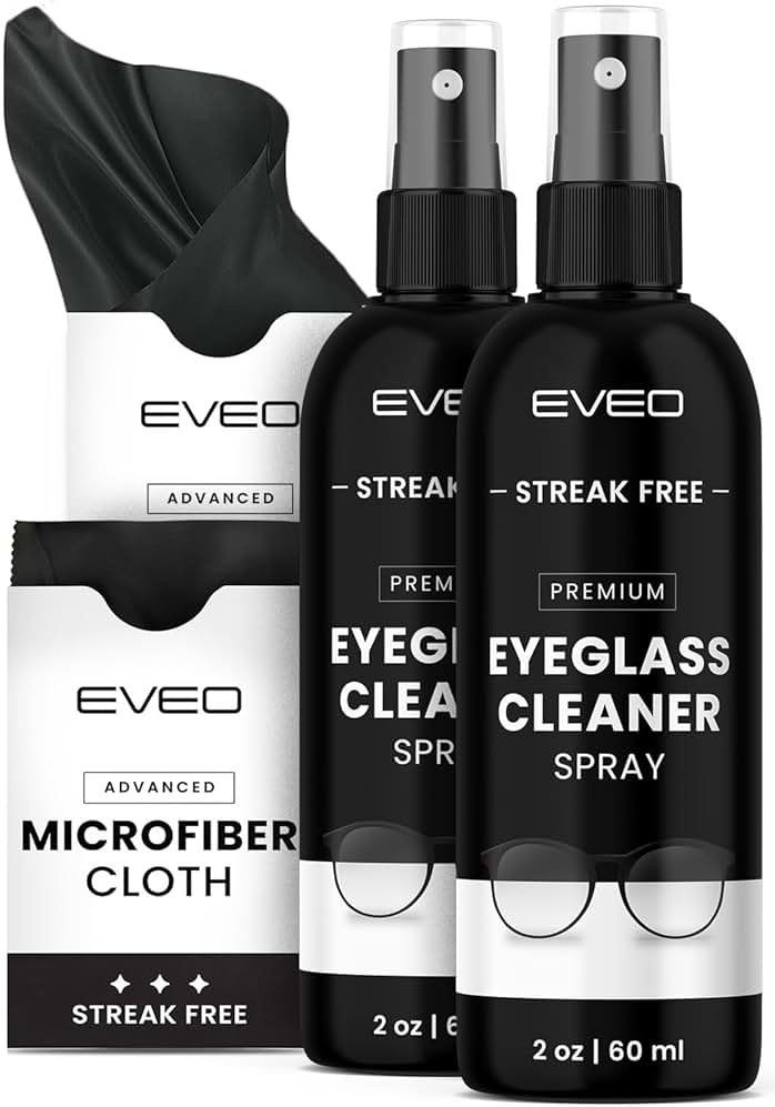 EVEO Glasses Cleaner Spray - Eyeglass Cleaner Lens Cleaner No Streaks Technology & Microfiber Cleaning Cloth - Glasses Cleaning Kit, Eye Glass Cleaners Spray - Screen & Eye Glasses Kit - 2 Pack - Product Image