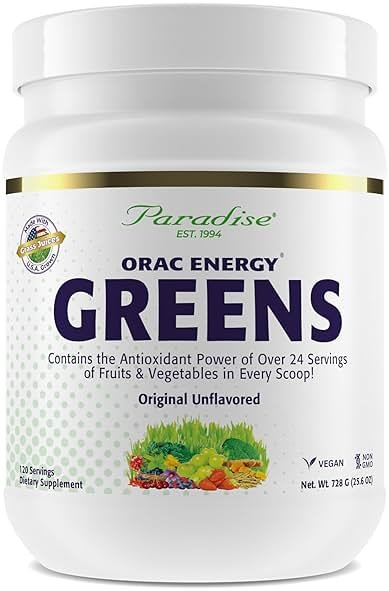 Paradise Herbs, ORAC Energy Greens Powder, Antioxidant Power of 24 Servings of Fruits & Vegetables in 1 Scoop, 120 Servings - Product Image
