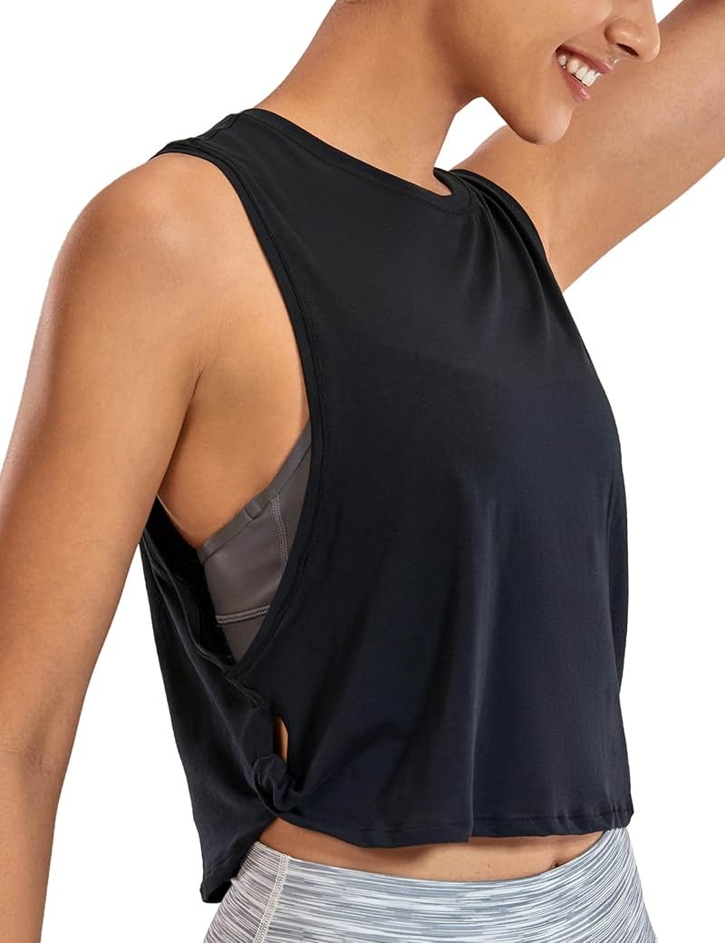 CRZ YOGA Pima Cotton Large Armhole Tank Tops for Women - Workout Sport Athletic Yoga Running Gym Loose Crop Sleeveless Shirts - Product Image