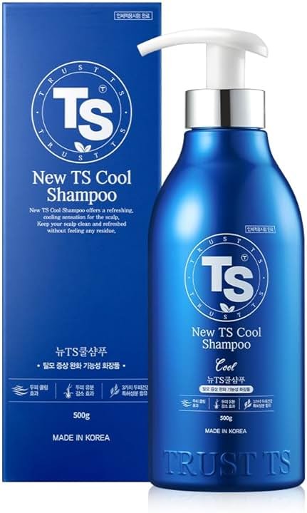 TS New TS Cool Shampoo | Cooling Korean Shampoo with Mint & Tea Tree Oil | Hair Loss Care with Dexpanthenol, Salicylic Acid | Suitable for Oily Scalp (17.6 Fl Oz) - Product Image