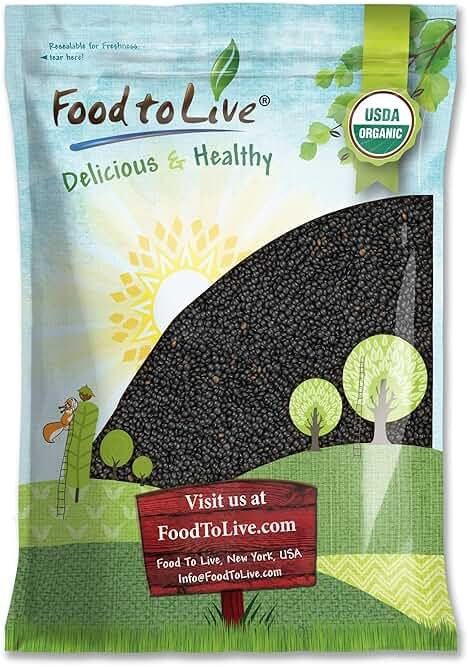 Food to Live Organic Black Lentils, 10 Pounds – Non-GMO, Whole Dry Pulses, Raw, Sproutable, Kosher, Vegan, Bulk Legumes, Black Masoor Daal. Rich in Thiamin, Folate, Protein. Great for Tacos, Soups - Product Image