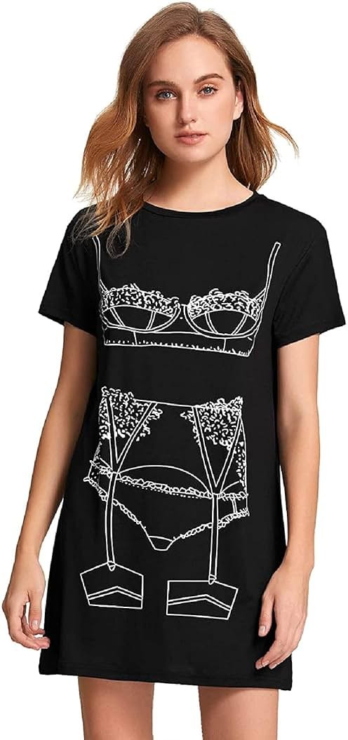 Floerns Women's Funny Lingerie Nightgown Cute Print Tshirt Sleepdress - Product Image
