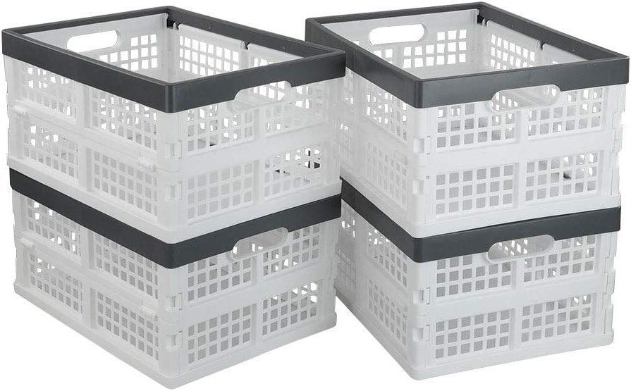 Teyyvn 4-Pack Collapsible Milk Crates, 15L Plastic Stackable Storage Bins Utility Folding Baskets - Product Image