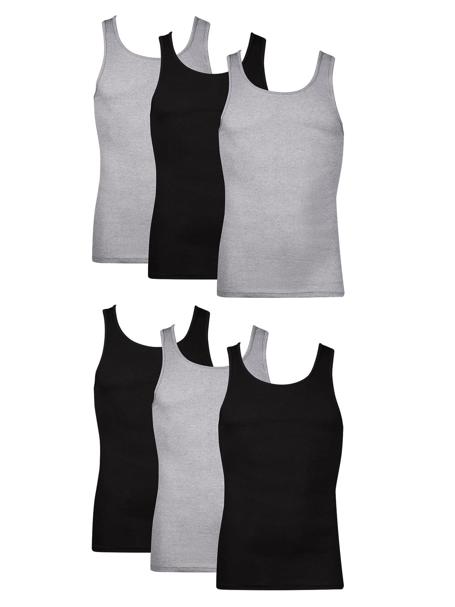 Hanes Men's Tank Undershirt Pack, Cotton Tank Undershirt, Moisture-Wicking, Breathable, White or Grey/Black, Multi-Pack - Product Image