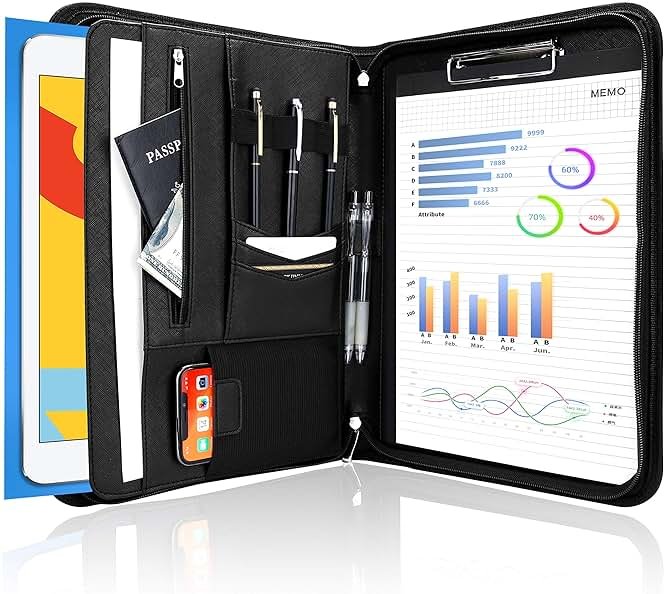 ProCase Portfolio Business Padfolio Folder with Zipper, Conference Meeting Executive File Legal Document Organizer with Pockets Letter Size A4 Writing Pad Notepad Padfolio -Black - Product Image