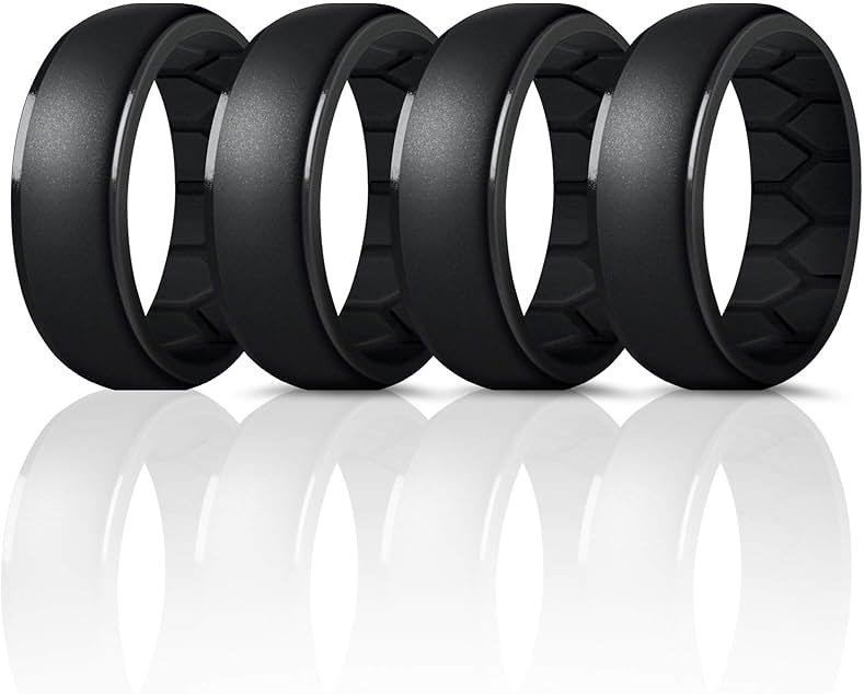 Forthee Silicone Wedding Ring for Men, Breathable Airflow Inner Curve, Mens' Rubber Wedding Engagement Bands for Crossfit Workout - Product Image