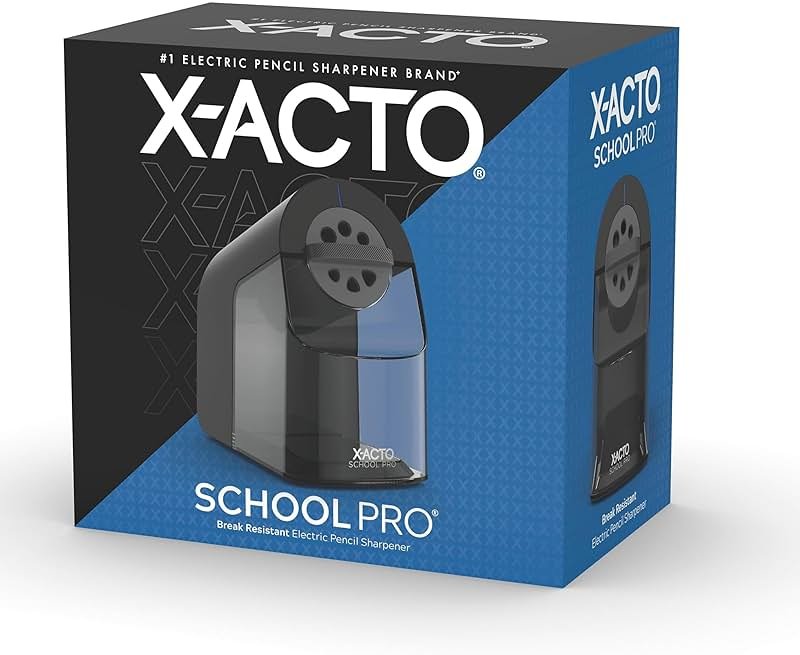 X-ACTO Pencil Sharpener, School Pro Electric Sharpener, Black, With Six Size Dial, XL Shavings Bin - Heavy Duty, Classroom Supplies - Product Image