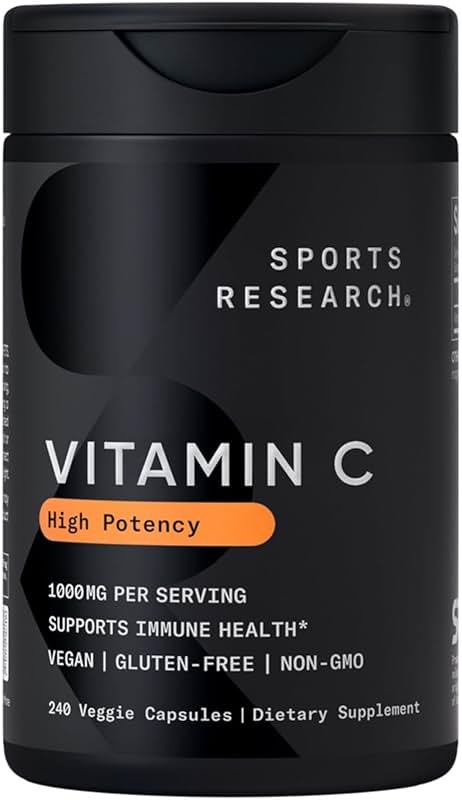 Sports Research® High Potency Vitamin C 1000mg, 240 Count Veggie Capsules | * Antioxidant Activity & Immune Support - Non-GMO Verified & Gluten Free - Ascorbic Acid Vitamin C, 240 Servings - Product Image