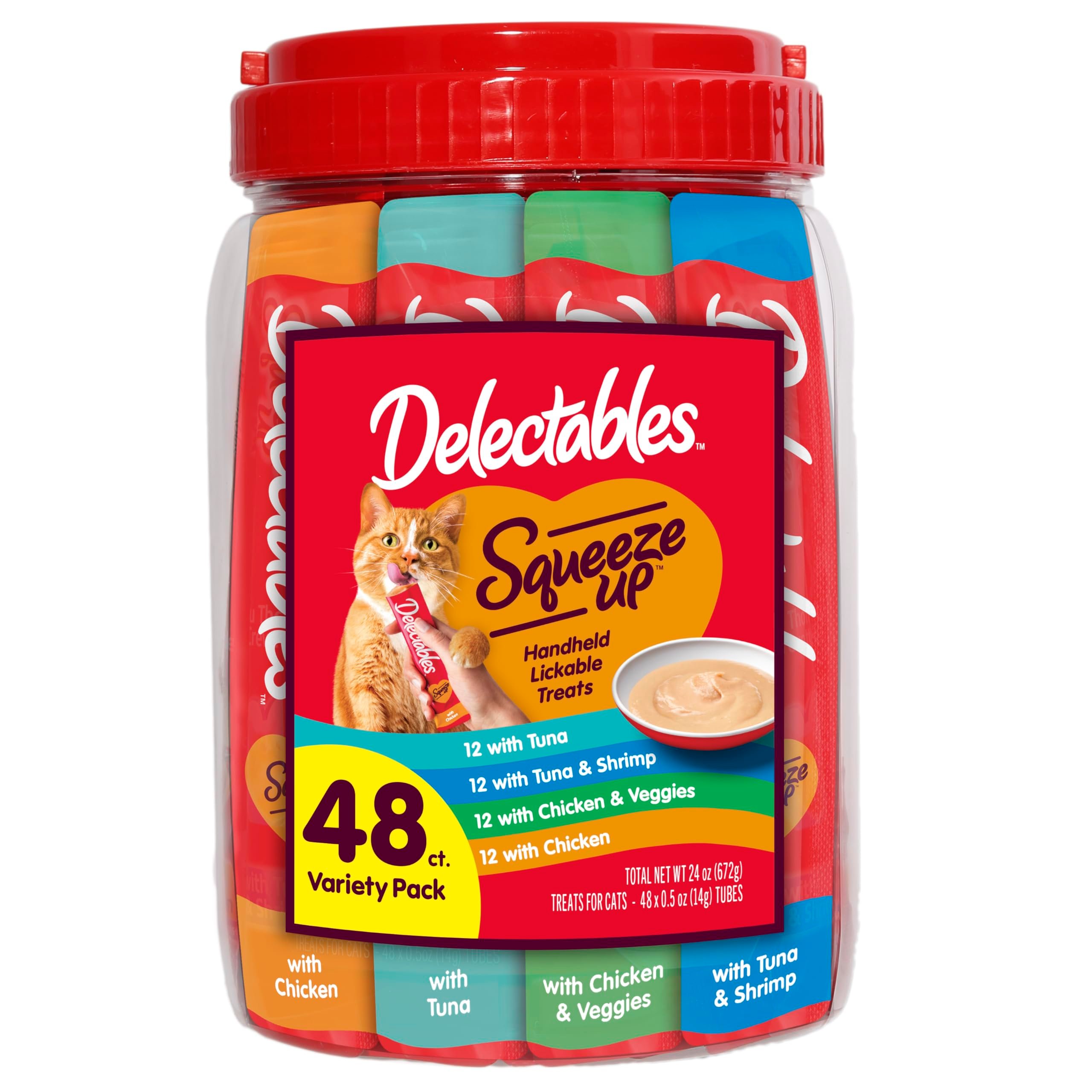 Delectables Squeeze Up Variety Pack, Creamy Squeezable Puree, Lickable Wet Cat Treats, Grain Free, No Added Fillers, No By-Products, No Added Preservatives, 0.5 Ounces Tube, 48 Tubes Total - Product Image
