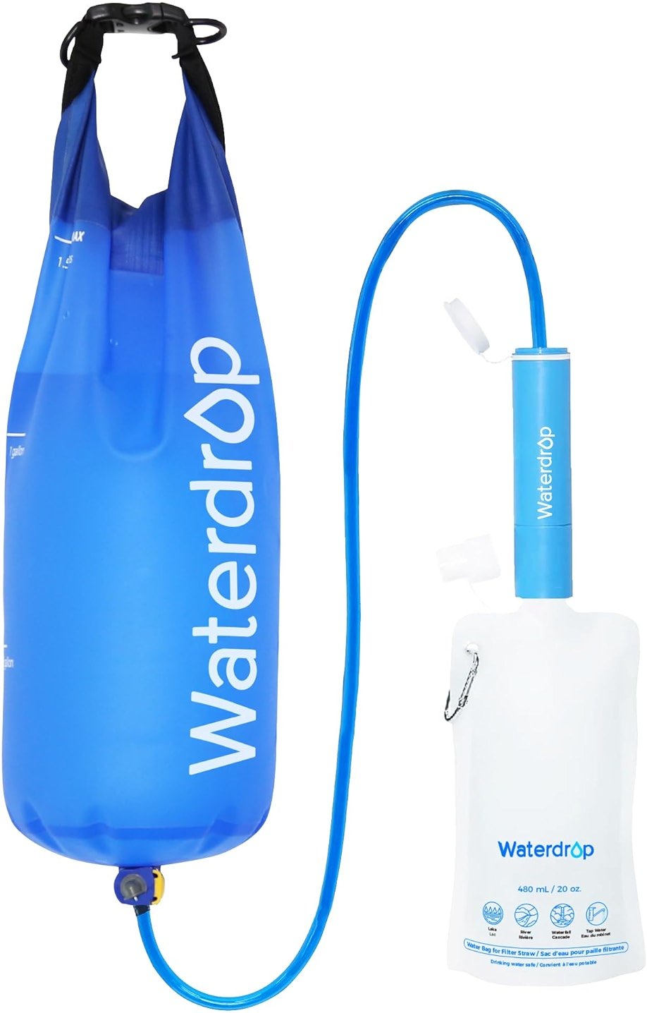 Waterdrop Gravity Water Filter Straw, Camping Water Filtration System, Water Purifier Survival for Travel, Backpacking and Emergency Preparedness, 1.5 gal Bag, 5 Stage Filtration, Pack of 1 - Product Image