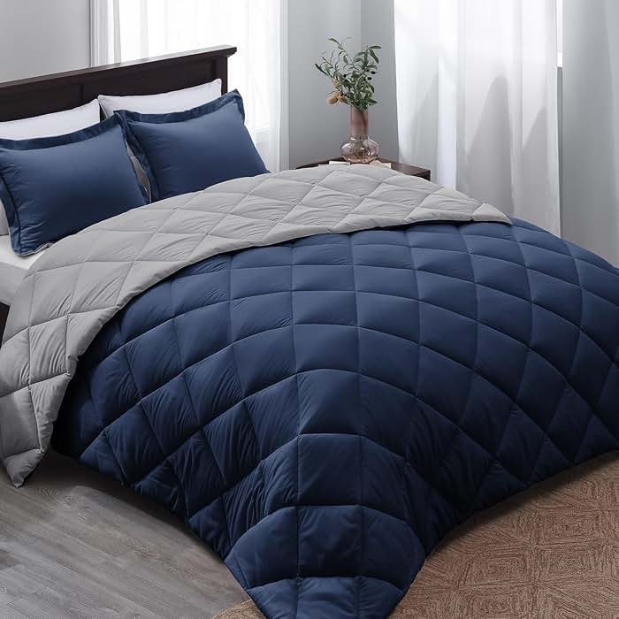 Basic Beyond Queen Comforter Set - Navy Blue Comforter Set Queen Size, Reversible Bed Comforter Queen Set for All Seasons, Navy/Grey, 1 Comforter (88"x92") and 2 Pillow Shams (20"x26"+2") - Product Image