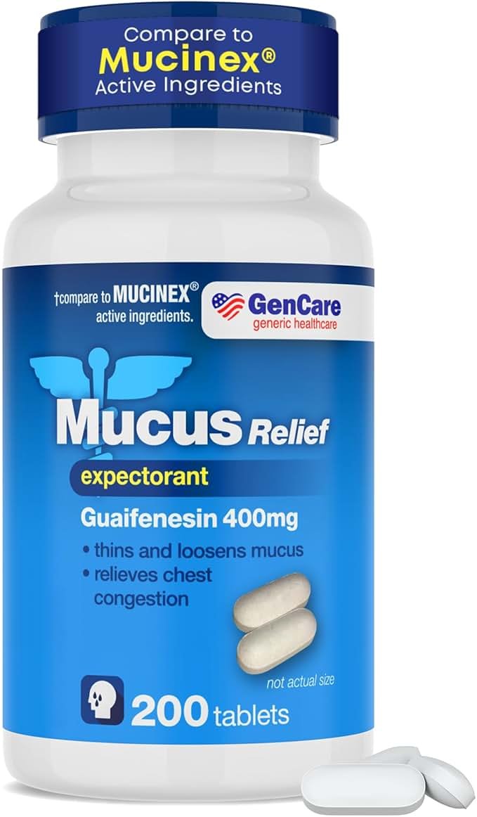 GenCare Mucus Relief Expectorant Guaifenesin 400 mg 200 Tablets Value Pack - Fast Acting Thinning of Mucus for Colds, Chest Congestion, Flu, Coughing and Allergies - Product Image