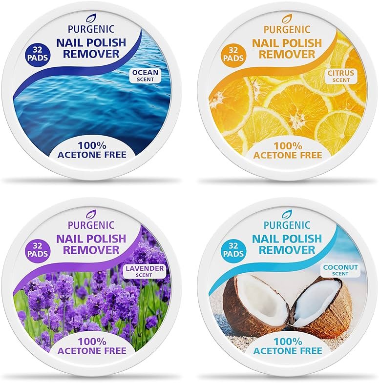 Purgenic Nail Polish Remover Pads - (128 Count) - On the Go & Travel - Lint Free Nail Polish Wipes - Pre-soaked Pads Made All Natural Ingredients - Cuticle Wipes - No Harsh Odor or Chemicals - Product Image