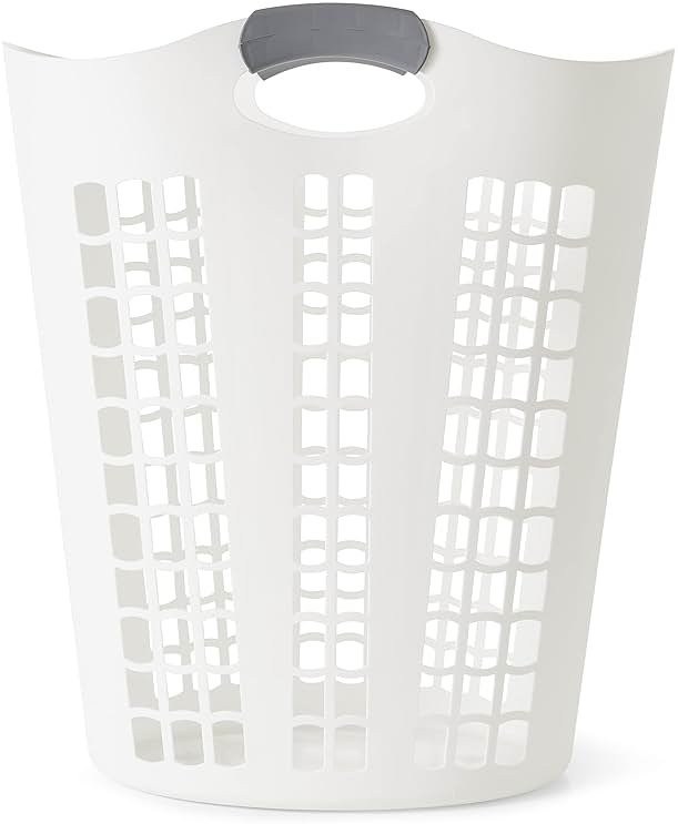 Gracious Living Laundry Basket, Easy Carry Flex Collapsible Hamper, 87.5 Liters, White - Large Plastic Clothes Storage Organizer for Home, Bathroom, and Bedroom - Product Image