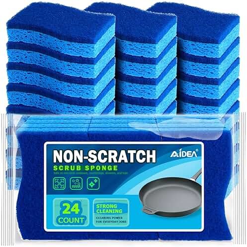 AIDEA Non Scratch Scrub Sponge, 24Count, Sponges for Dishes, Sponges Kitchen, Cleaning Sponge, Cleans Fast Without Scratching, Stands Up to Stuck-on Grime, Cleaning Power for Everyday Jobs - Product Image