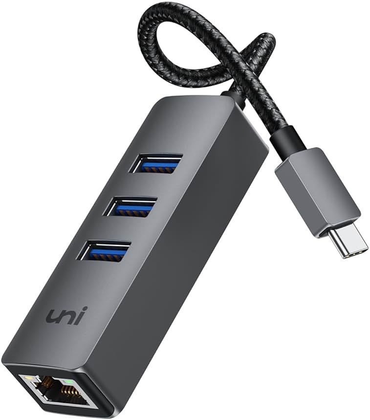 uni USB-C to Ethernet Adapter, USB C HUB Ethernet 1Gbps with USB 3.0 4IN1, [Thunderbolt 4/3 Compatible] USB C to Network Adapter for MacBook Pro/Air, iPad Pro, Surface Laptop, Chromebook, etc - Product Image